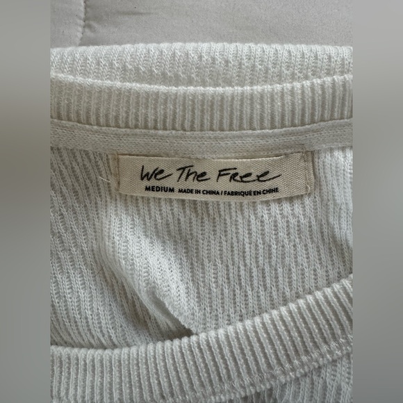 Free People We The Free White Shirt with Multicolor Striped Sleeves Women’s M - Picture 3 of 6
